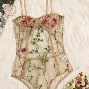 New Lace Floral Nude Bodysuit